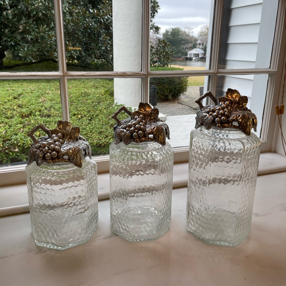 Arthur Court Grapes Aluminum Lid Canisters - Set of 3
